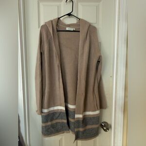 RD Style Open Front Colorblock Hooded Cardigan Size S Petite Cozy Neutral Duster